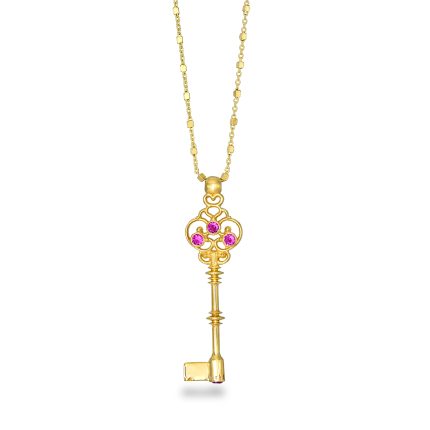Unlocked - Key Necklace-ruby red